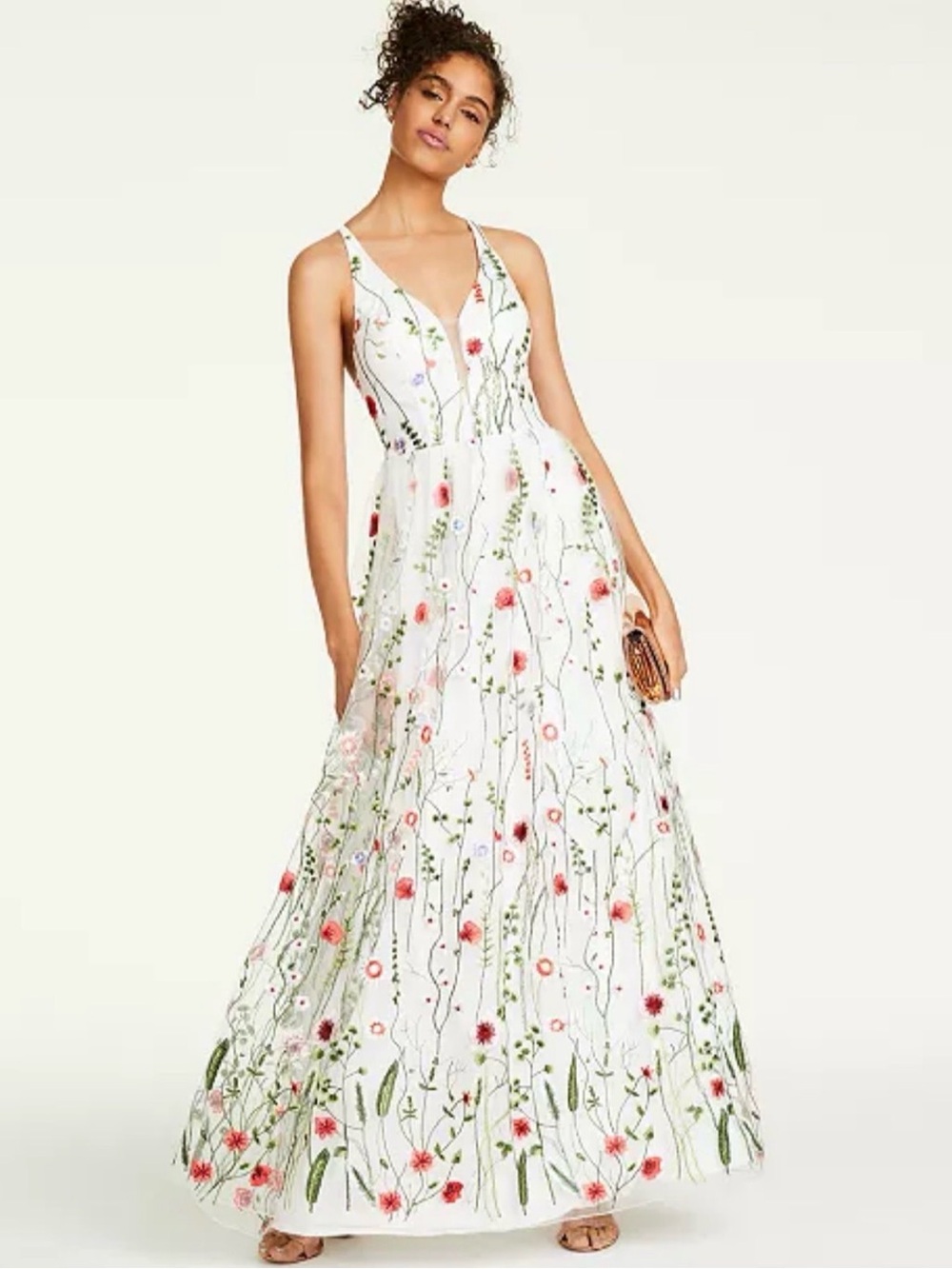 BWT Juniors' floral Embroidered Strappy-Back Gown, Created for Macy's size 15